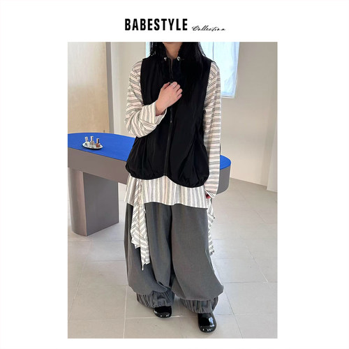 BABESTYLE |“轻量机能风”YAN 日式文艺手工缩波浪立领设计马夹