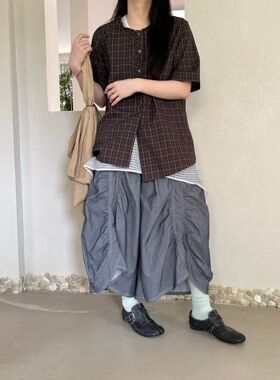BABESTYLE｜YAN 言己见 日式小众艺术家松弛感抽褶皱设计九分裤