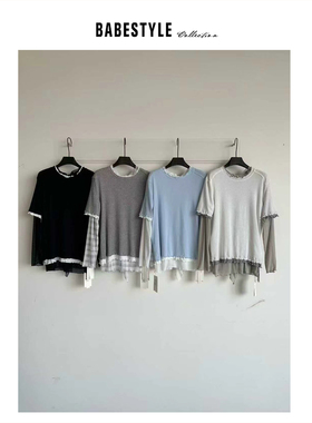 BABESTYLE |“浪花一朵朵”首尔简约百搭撞色波浪边设计短袖T
