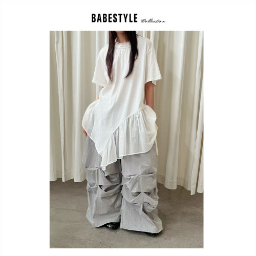 BABESTYLE |“夏日前奏” YAN 日式木耳花边领不规则鱼尾拼接T