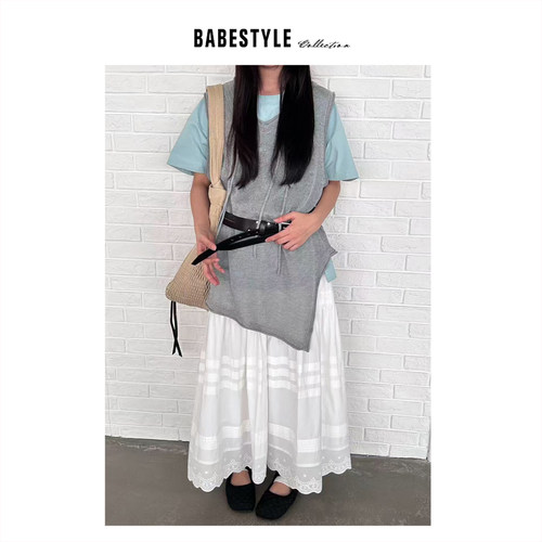BABESTYLE |“缺角” YAN 日式简约百搭叠穿系带麻料针织背心