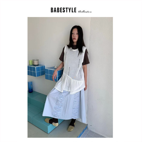 BABESTYLE |“随性” YAN 日式简约撕破设计不对称花边针织背心
