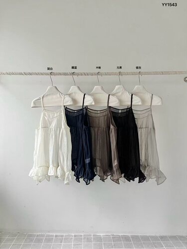 YANJJIAN+褶皱不规则荷叶边+吊带