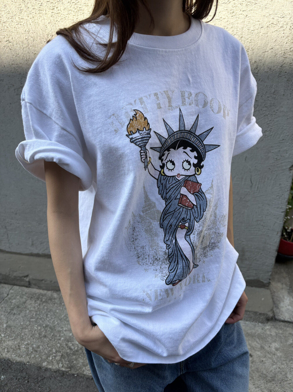 BABESTYLE｜SAN 首尔复古贝蒂印花美式水洗做旧感宽松休闲短袖T
