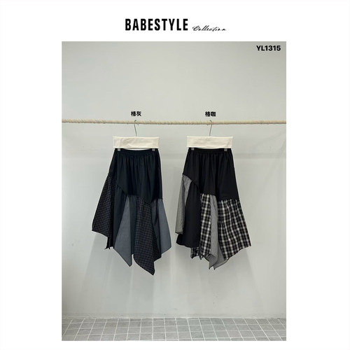 BABESTYLE |“日杂古着” YAN 日式百布错位拼接复古格纹半身裙