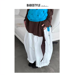 简约文艺廓形剪裁花边休闲裤 BABESTYLE 日式 YAN 裤 脚小浪花