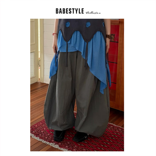 BABESTYLE |“故事感” YAN 日式复古文艺水洗做旧感廓形弯刀裤