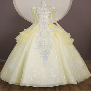 定制婉亦琪黄色重工女童礼服生日公主裙主持演出服钢琴长裙礼服