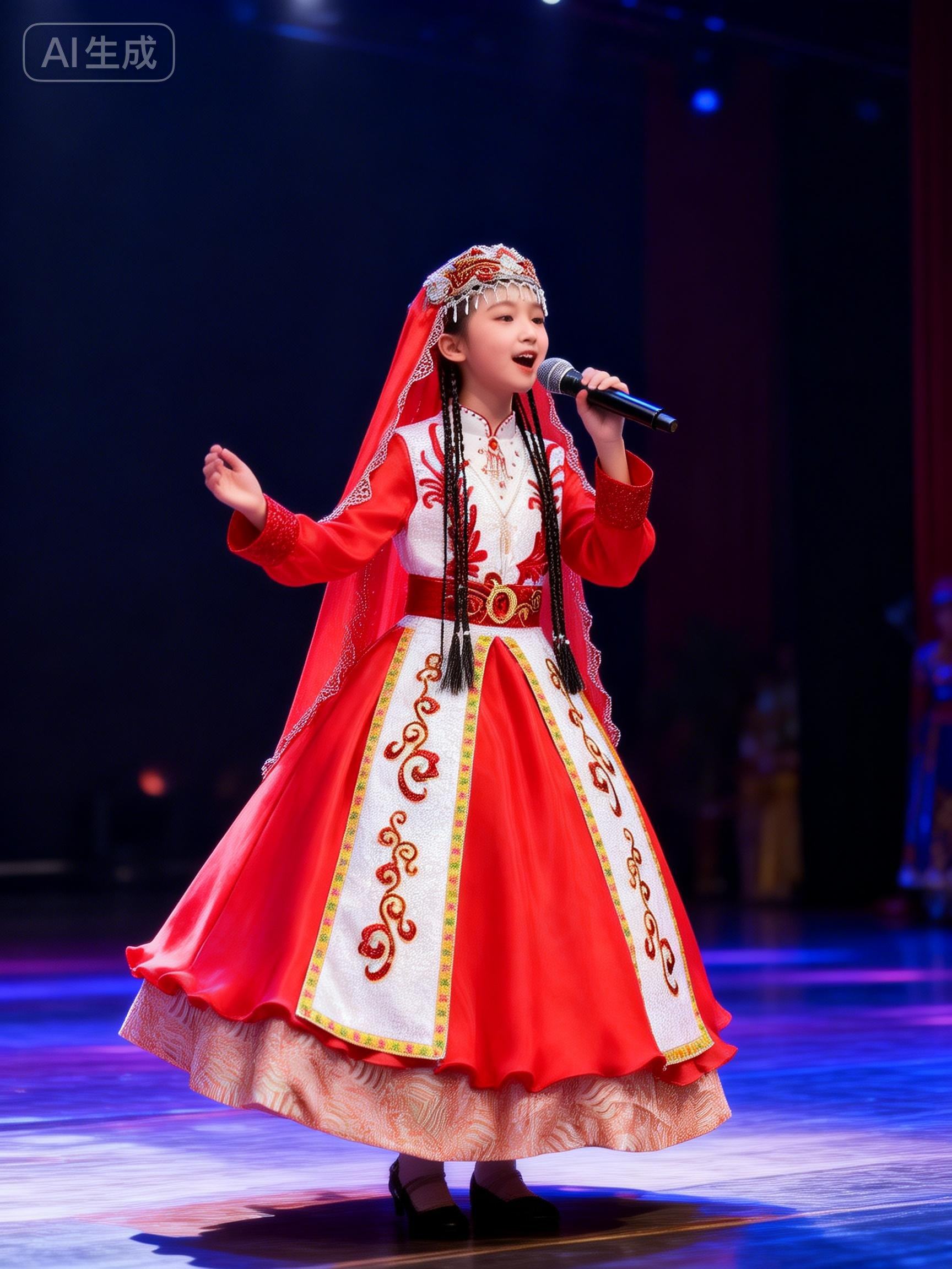定制快乐阳光演出服女童《大漠星河》新疆回族哈萨克长款民族服