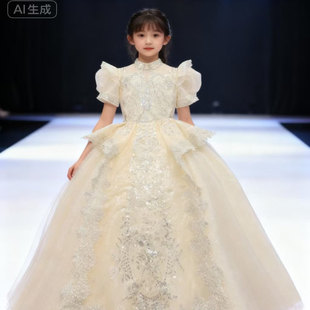 定制婉亦琪公主风女童生日蓬蓬裙女童华丽礼服儿童主持人演出服