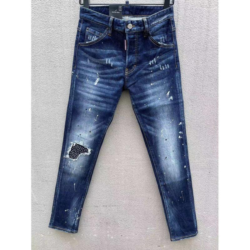 057四季款DSQ2潮男装牛仔裤时尚爱心破洞补丁贴布微弹D二次方欧美