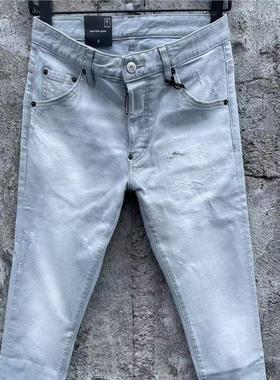 2025秋季D2牛仔裤126四季通用水洗男士灰色痞帅长裤小脚修身休闲