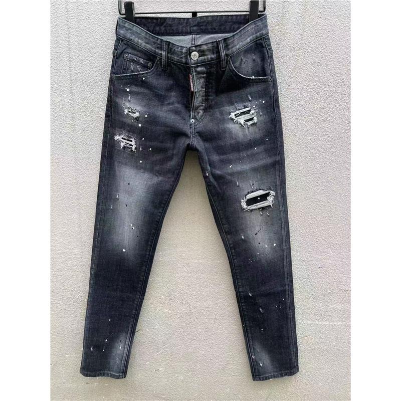 2025夏季新款099中裤铅笔裤男破洞水洗D2牛仔裤百搭DSQ黑色春秋季
