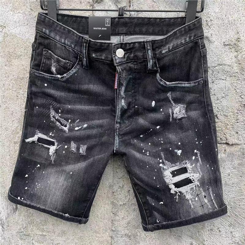 2025夏季新款325短裤破洞DSQ牛仔裤修身弹力百搭男装五分裤子个性