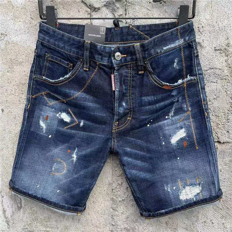 2025夏季新款D2五分裤328潮男水洗磨破洞蓝色修身微弹牛仔短裤子