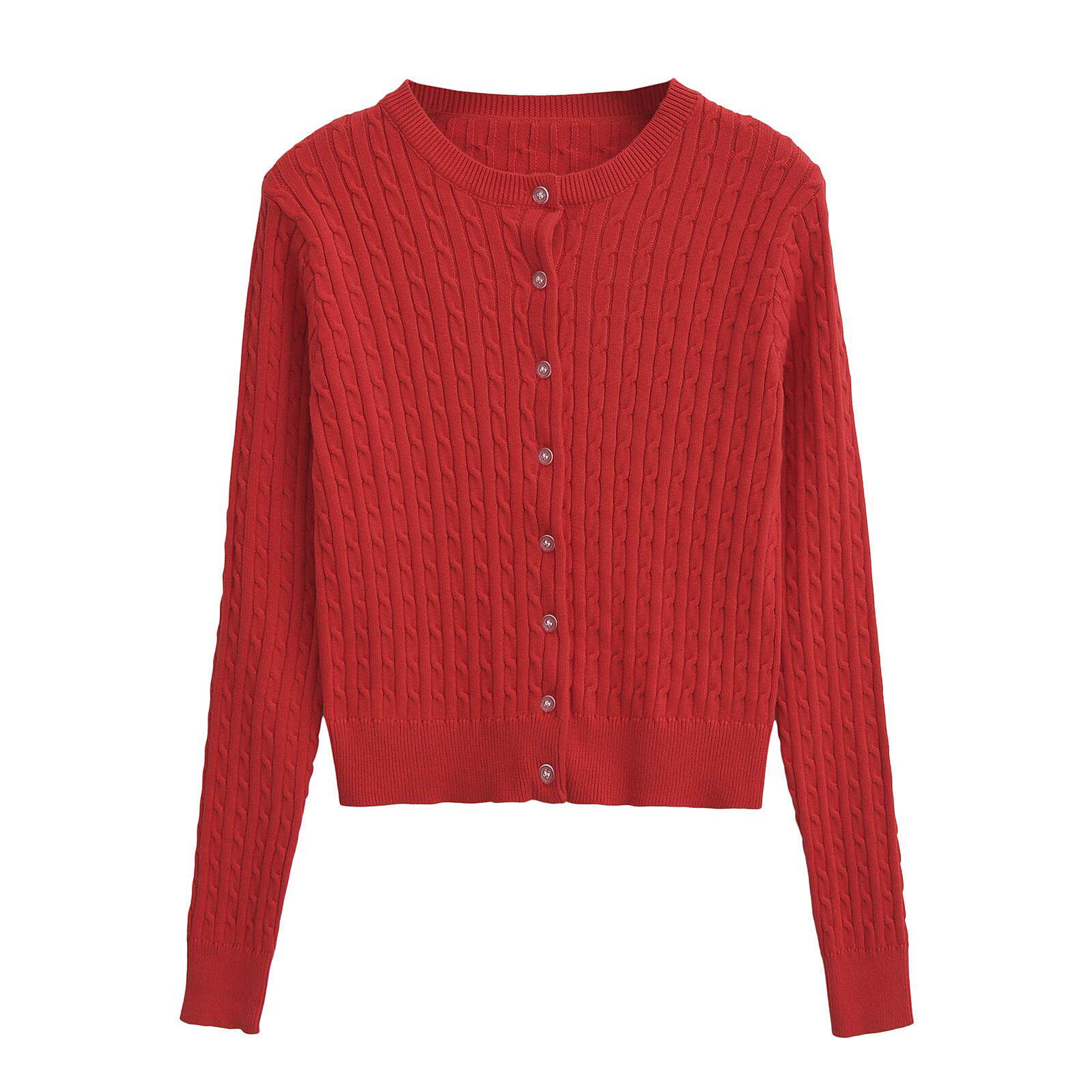 学院风针织打底衫女高级感麻花编织针织小衫女春秋外穿开衫短上衣