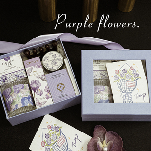 紫色花卉玻璃杯礼盒套装送女士香薰蜡烛护手霜生日礼物闺蜜伴手礼