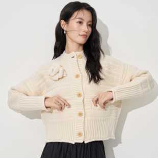 卿鹿Chaney Luxe纯手工山茶花羊毛衣外套厚实神机姐姐Bilitis同款