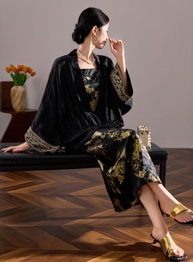 新中式老钱风黑金外套吊带裙套装
