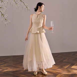 弥蝶【春望山楹】新中式国风无袖收腰刺绣背心+显瘦网纱半身长裙