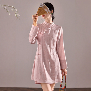 弥蝶 新中式国风盘扣醋酸旗袍短裙连衣裙2026早春中长款汉服上衣