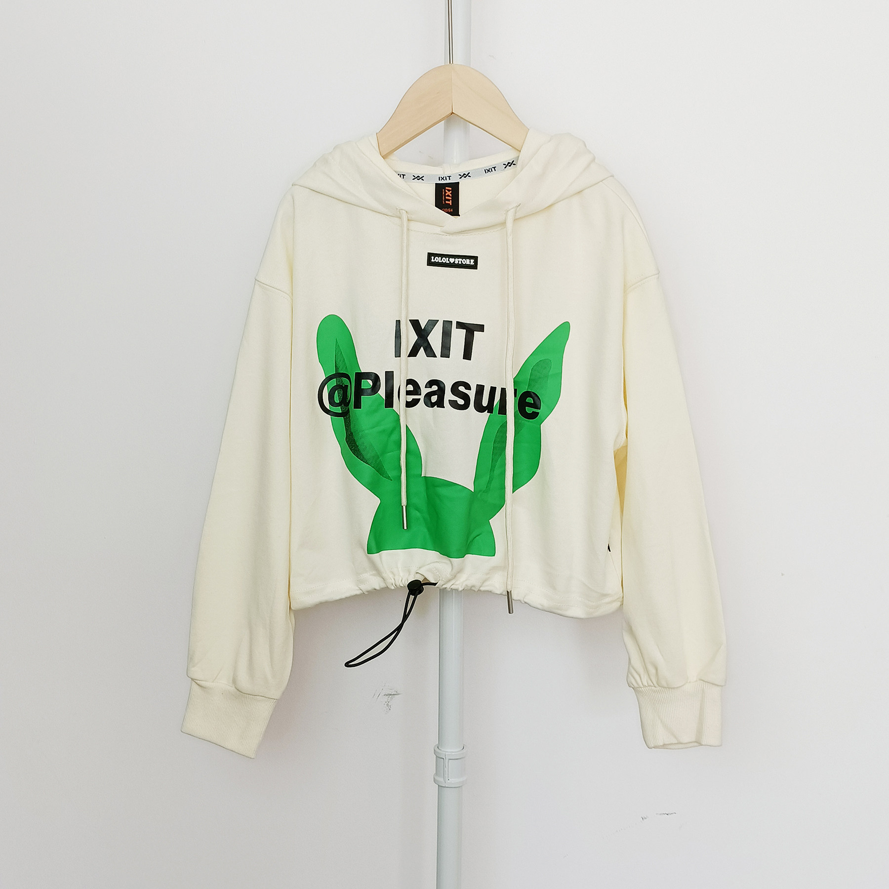 IT*女童130-170艺术涂鸦短款圆领连帽薄款长袖卫衣甜酷上衣