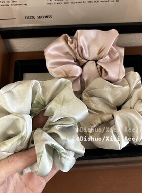 青山如黛~新中式高级感国风竹叶印花缎面大肠圈扎马尾发绳发饰女
