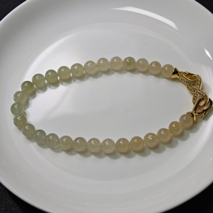 天然缅甸A货翡翠手串冰黄翡冰种奶黄色卡6.3mm女款 黄加绿一物一图