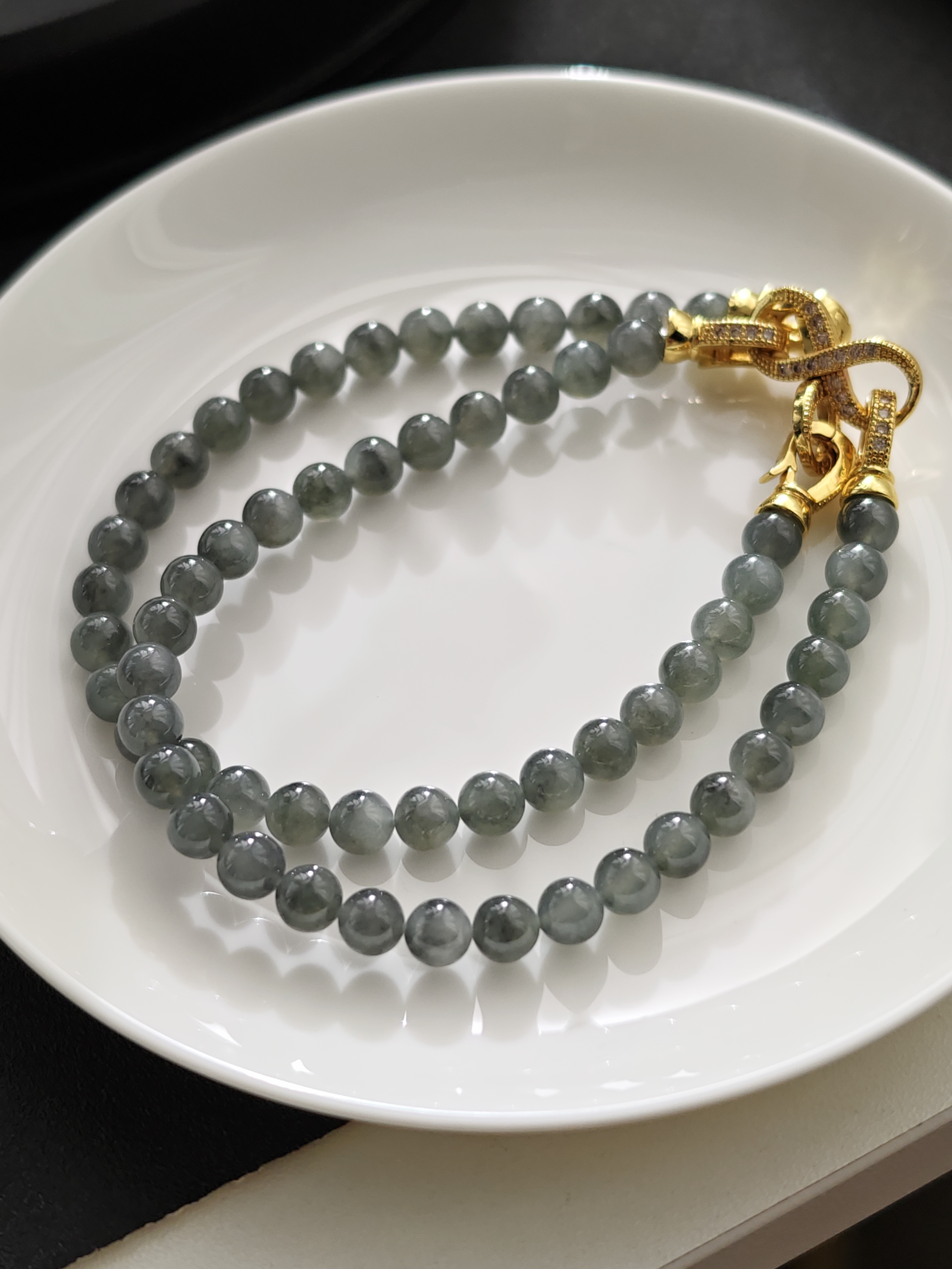 天然缅甸A货翡翠冰种黑乌鸡圆珠手串卡6mm+男女款情侣串特色礼物