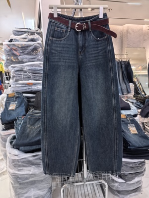 复古风加绒小弯刀牛仔裤女2025冬季新款高腰百搭宽松高个子拖地裤