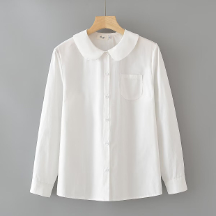 纯棉宽松遮肚减龄胖妹妹长袖 女200斤胖mm秋装 衬衣 娃娃领衬衫 大码