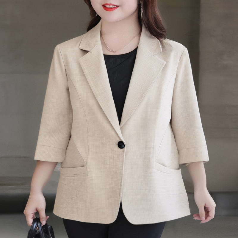 加大码西装外套胖mm高级感200斤七分袖中袖春夏薄款西服休闲上衣