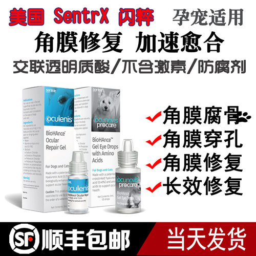 美国闪粹SentrX凝胶角膜腐骨修复猫角膜溃穿疡孔狗干眼宠物滴眼液