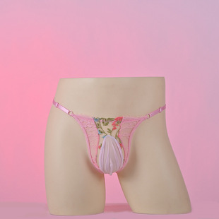 100 男士 蕾丝拼接设计均码 蕾丝花男低腰丁字裤 180斤可穿 内裤