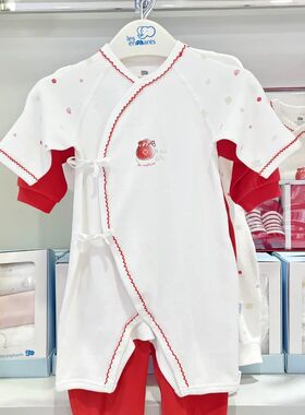 丽婴房专柜正品新款新生婴儿连体衣春秋冬款斜襟爬服秋款系带内衣