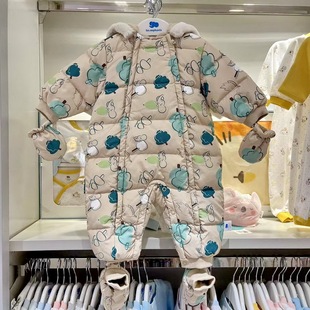 丽婴房商场专柜同款正品羽绒连体衣冬男女宝宝羽绒服婴儿爬服