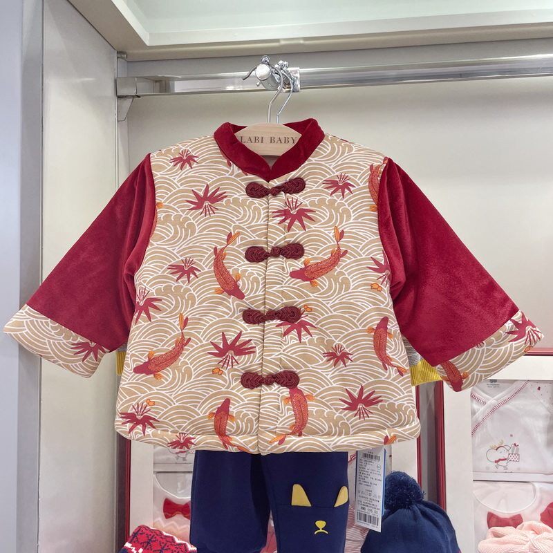 拉比冬装唐装棉衣夹绒保暖外套男女儿童加厚中国风过年拜年服棉服