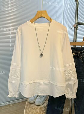 SPW私品味26年秋冬新款 温柔风假两件镂空刺绣束口长袖T恤 Qd1059