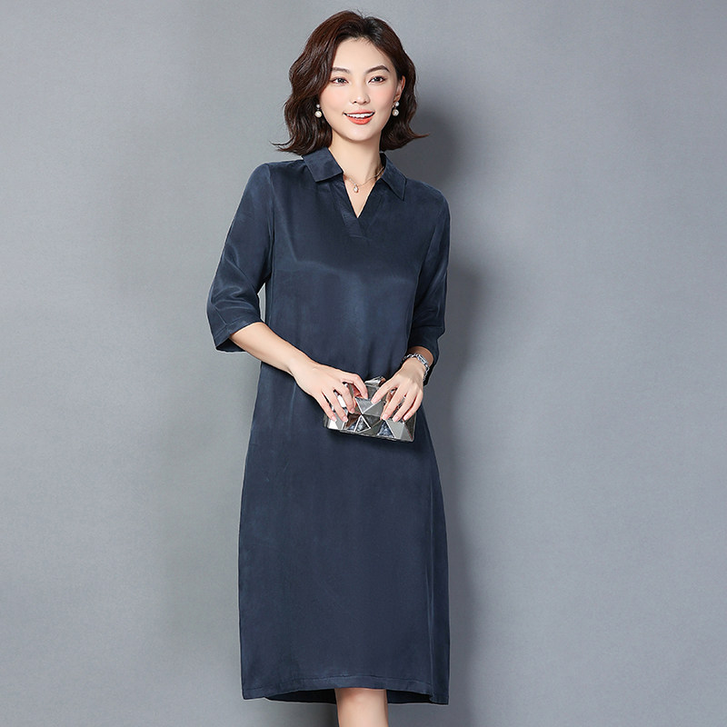 重磅真铜氨丝七分短袖妈妈连衣裙