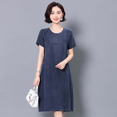 重磅真铜氨丝妈妈装中长连衣裙