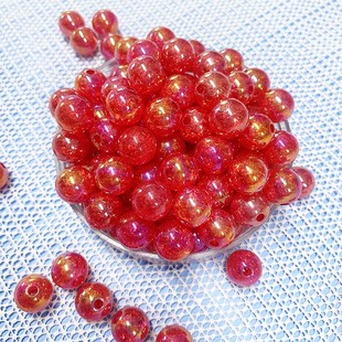 大红色泡泡珠炫彩AB彩色裂纹珠12mm穿2号花杆手工diy串珠配件半孔
