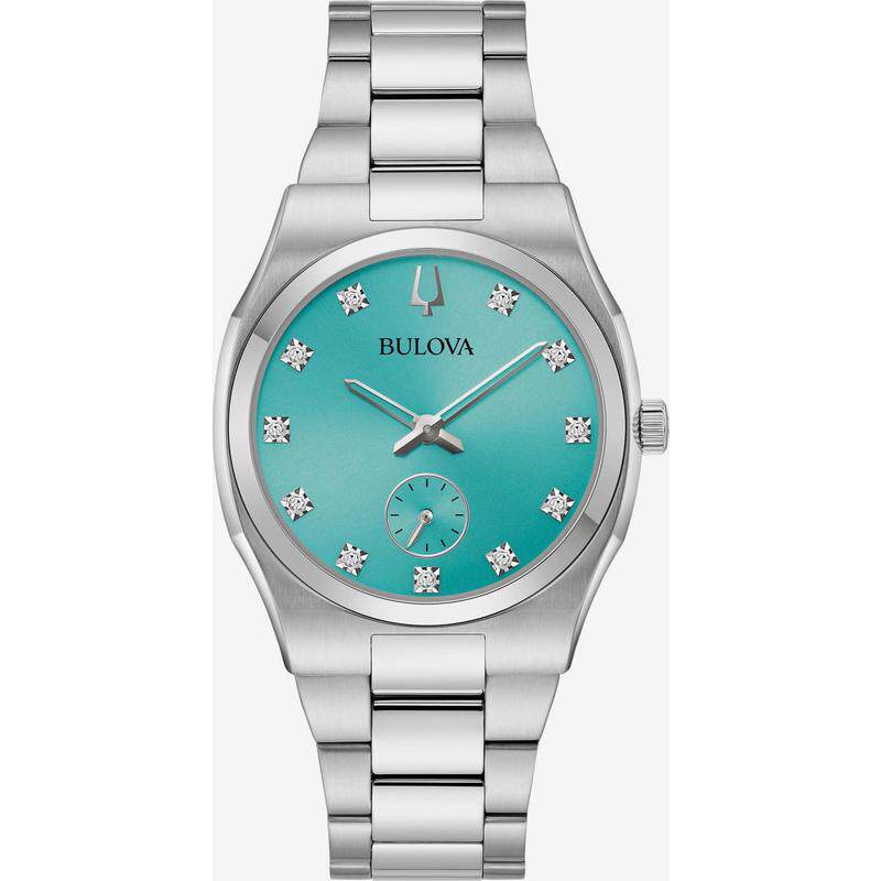 海外代购BULOVA/宝路华女士石英表计时码表小秒盘钢带银色