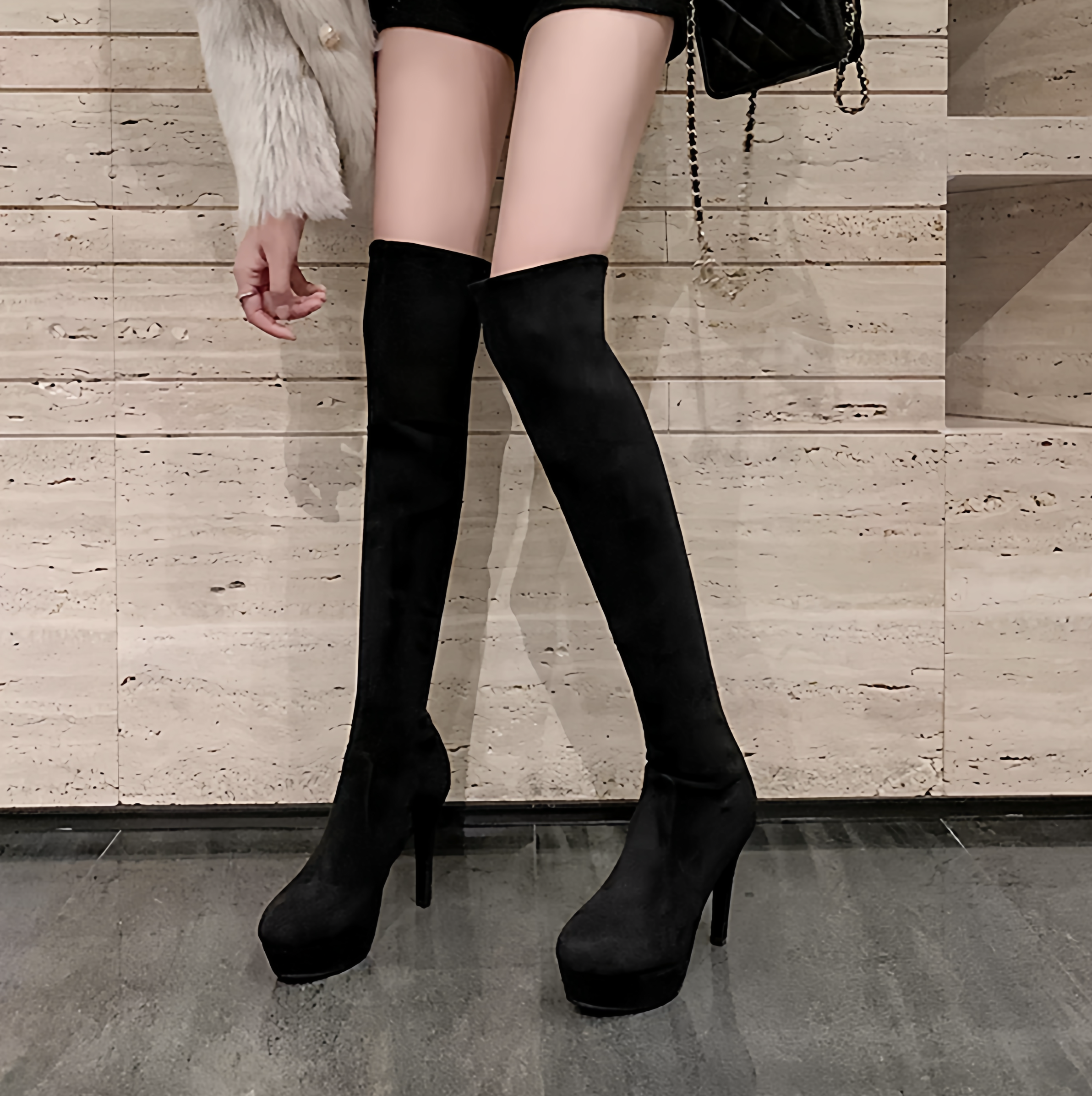 新款细跟过膝长靴女高筒靴小大码女靴子显瘦腿弹力靴超高跟长筒靴,女鞋,弹力靴/袜靴,淘宝优惠券,粉丝福利购,淘宝优惠卷