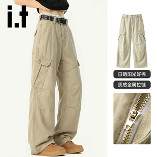 it:CHOCOOLATE美式复古阔腿弯刀工装裤男女春季宽松直筒廓形裤子