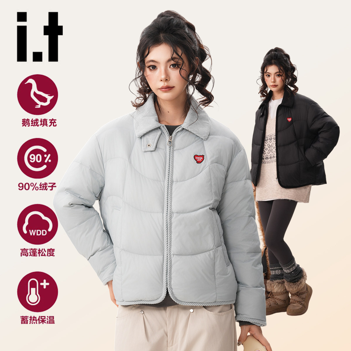 it:CHOCOOLATE冬季新款鹅绒巴恩风饼干女款羽绒服