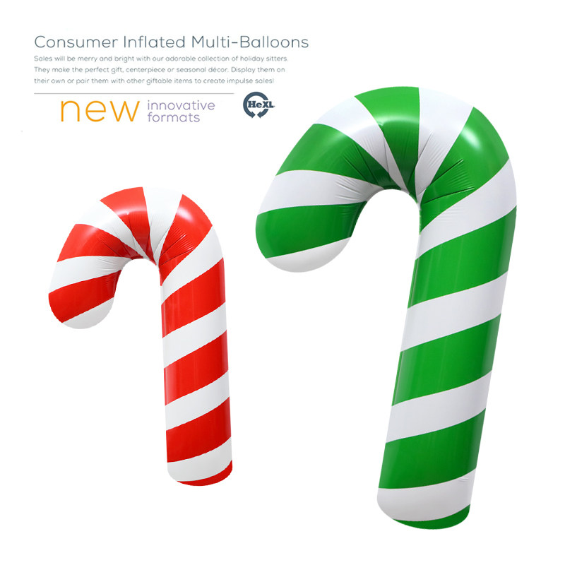 圣诞节装饰布置拍照道具玩具汽球超大糖果拐杖卡通造型铝膜大气球