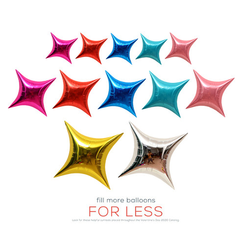 铝膜气球四角星星亮面多色多尺寸