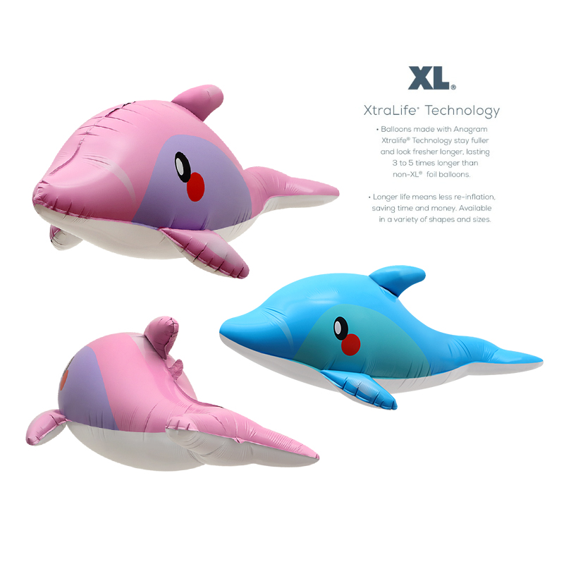 橱窗装饰玩具气球派对拍照4D立体大号海豚造型卡通铝膜气球可爱