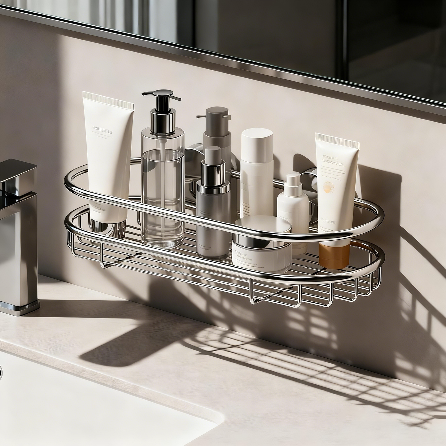 吸盘不锈钢卫生间置物架厕所洗漱台洗漱用品洗发水沐浴露收纳架子