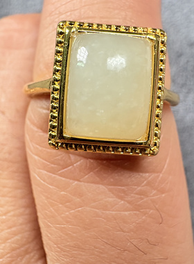 天然和田玉冰晴水方糖戒指女款复古做旧镶嵌个性创意时尚戒指饰品